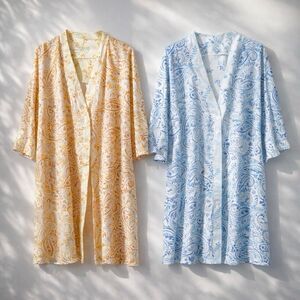 Carole Hochman Boho Romantic Robe Cover Floral Cotton 2 Piece Blue Orange  2X